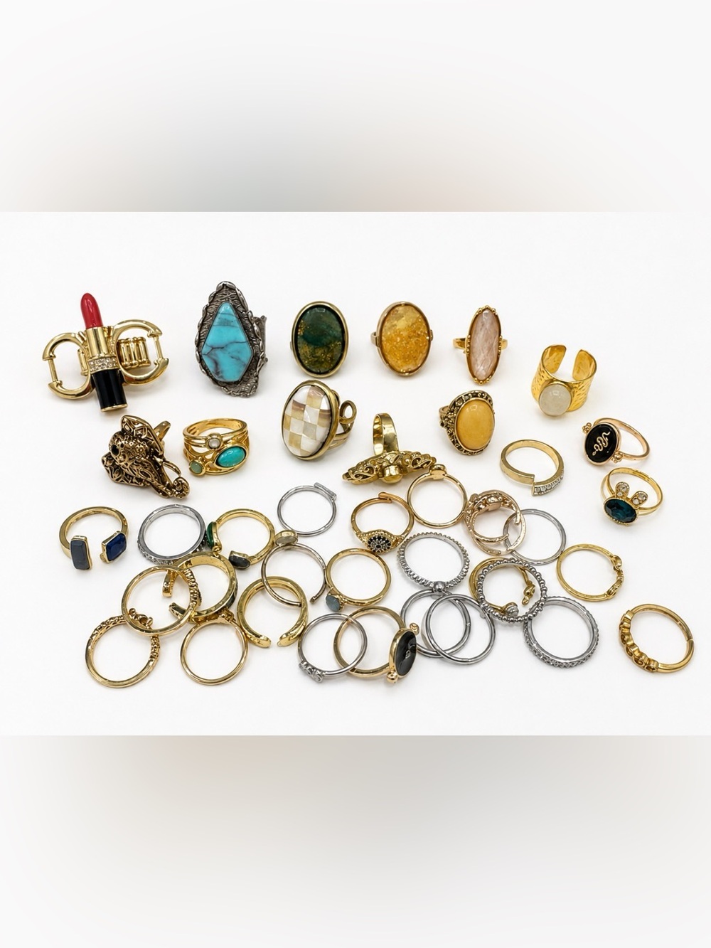 Assorted Costume Jewelry Ring Lot 35+ Mixed Statement Rings